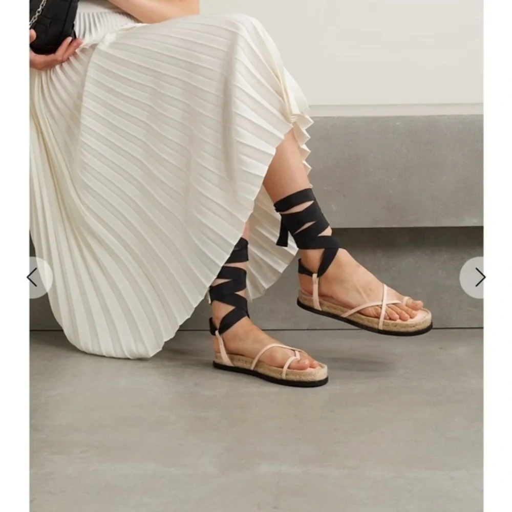 YASMINE LEATHER AND GROSGRAIN ESPADRILLE SANDALS IN BEIGE